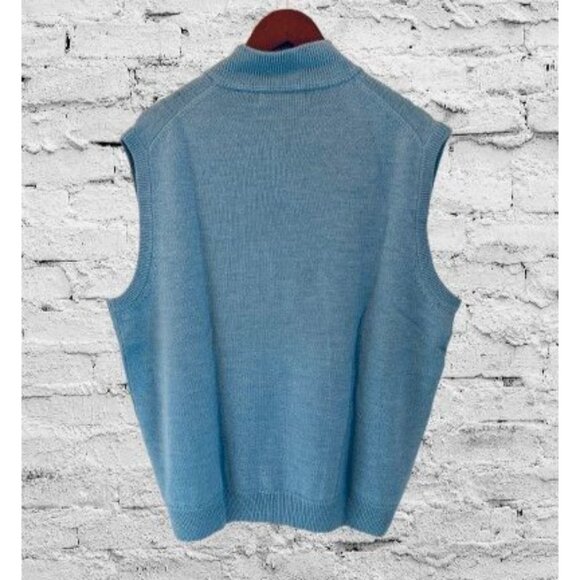 Carnoustie Blue Cable Knit Merino Wool Sleeveless Quarter-Zip Sweater Vest XL - Picture 7 of 7